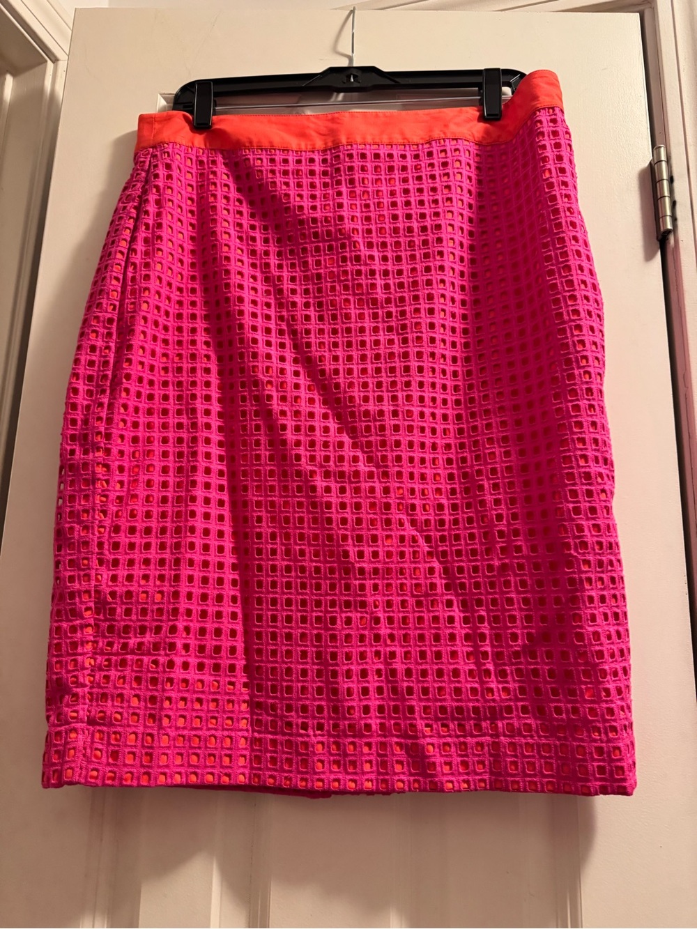 Talbots Hot Pink Eyelet Pencil Skirt with Coral Lining and Waistband